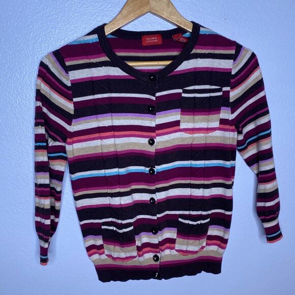 Valerie Stevens Cotton Stripe Fall Cardigan Small - Picture 1 of 12